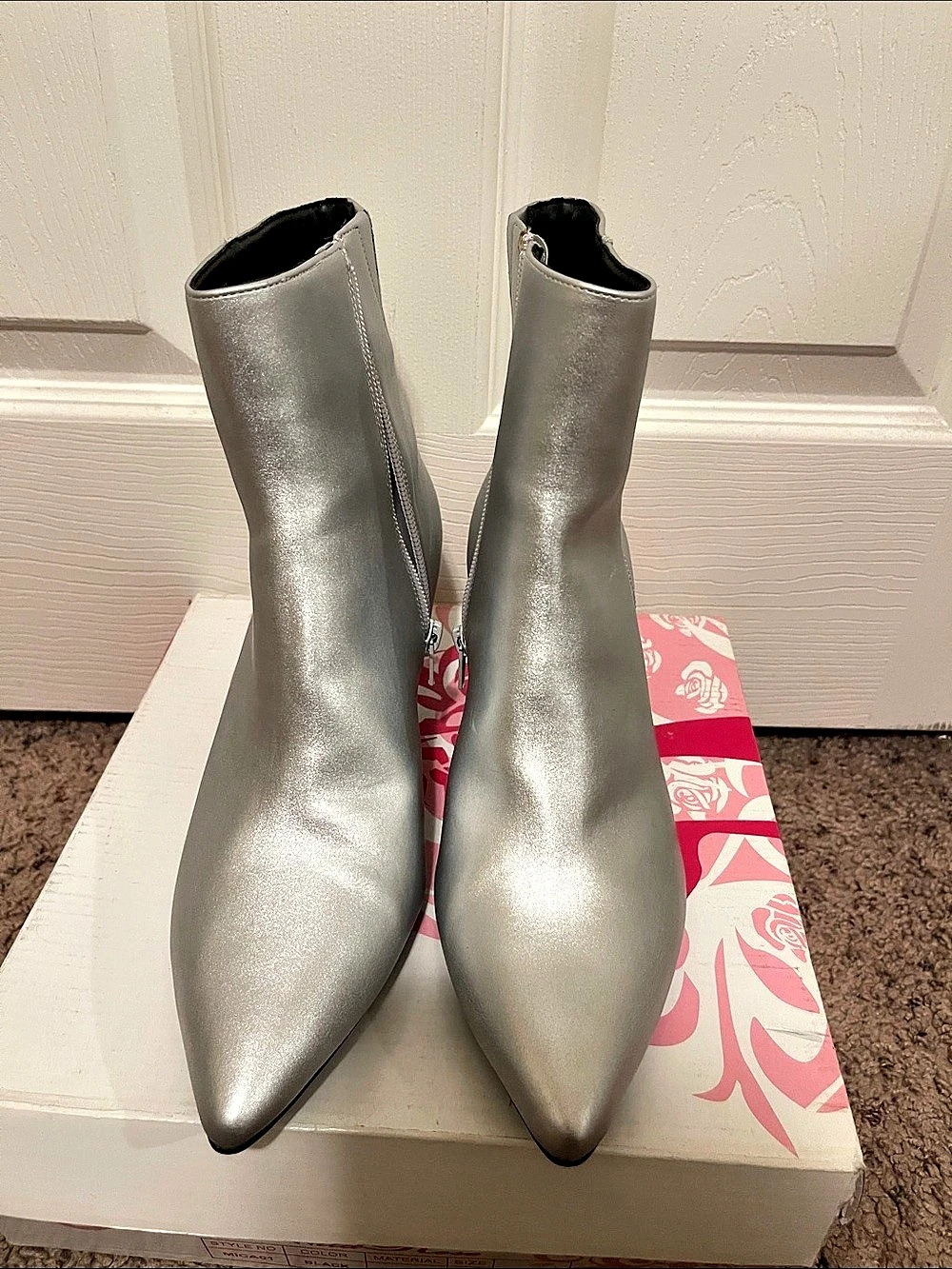 Rachel Zoe Silver Pointed-Toe Heeled Ankle Boots